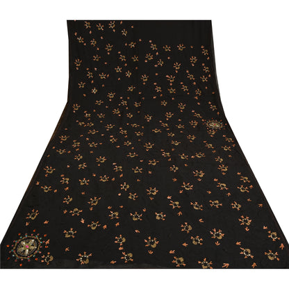 Sanskriti Vintage Black Bollywood Sarees Pure Georgette Hand Beaded Sari Sustainable Fabric