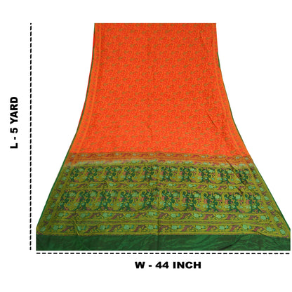 Sanskriti Vintage Green/Orange Indian Sarees Pure Silk Woven Premium Sari Sustainable Fabric