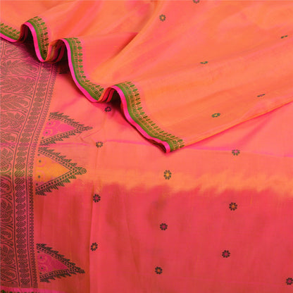 Санскритские винтажные персиковые сари 100% чистый шелк тканый премиальный сари ремесло устойчивая ткань