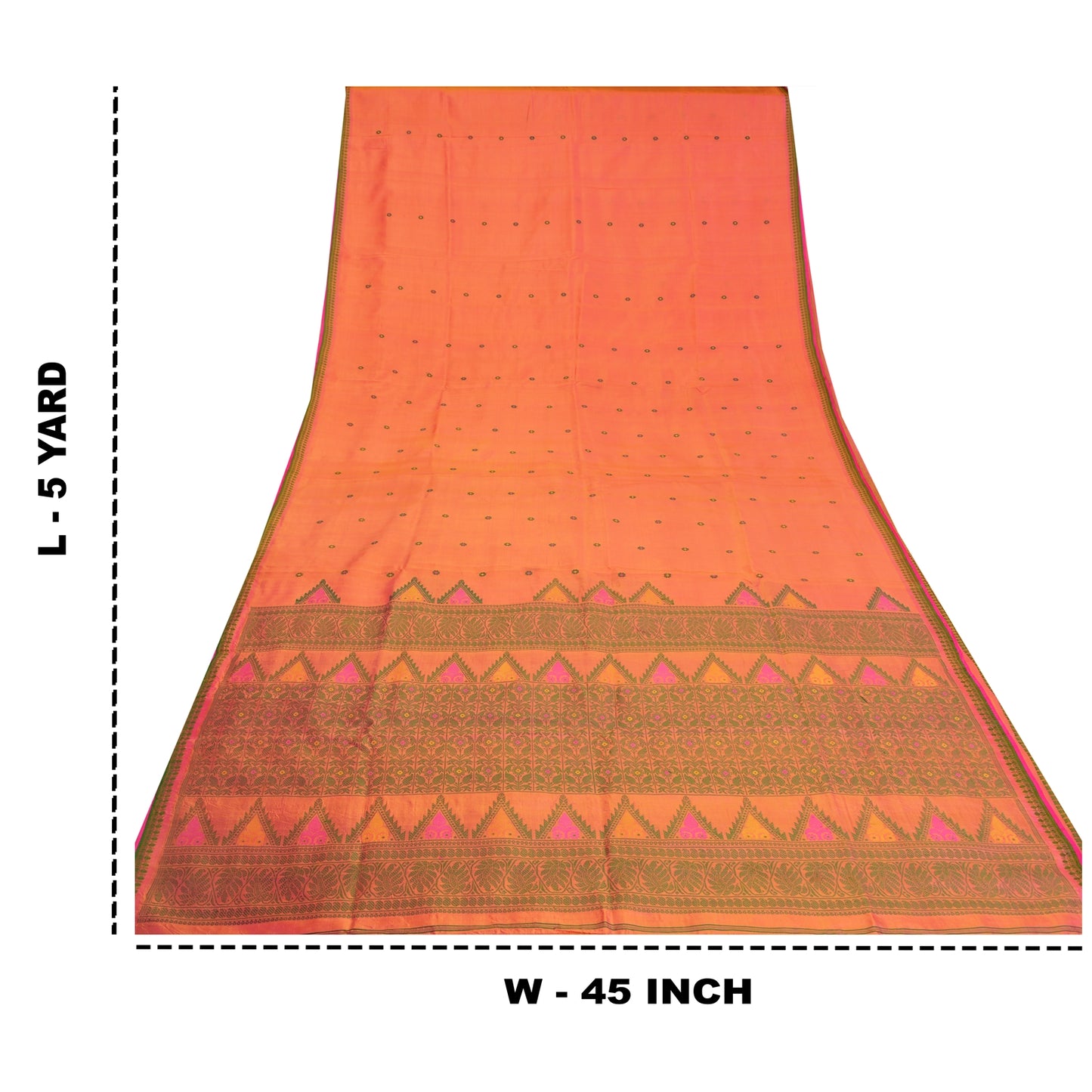 Санскритские винтажные персиковые сари 100% чистый шелк тканый премиальный сари ремесло устойчивая ткань