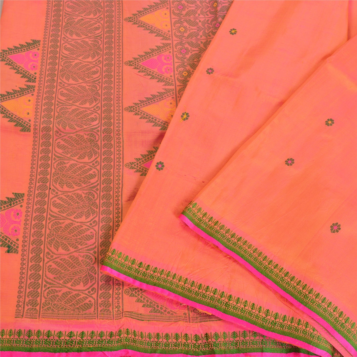 Санскритские винтажные персиковые сари 100% чистый шелк тканый премиальный сари ремесло устойчивая ткань