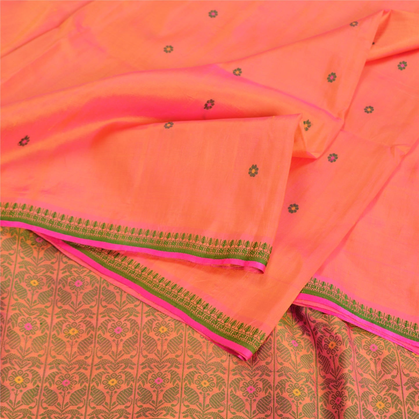 Санскритские винтажные персиковые сари 100% чистый шелк тканый премиальный сари ремесло устойчивая ткань