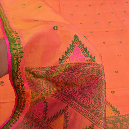 Санскритские винтажные персиковые сари 100% чистый шелк тканый премиальный сари ремесло устойчивая ткань