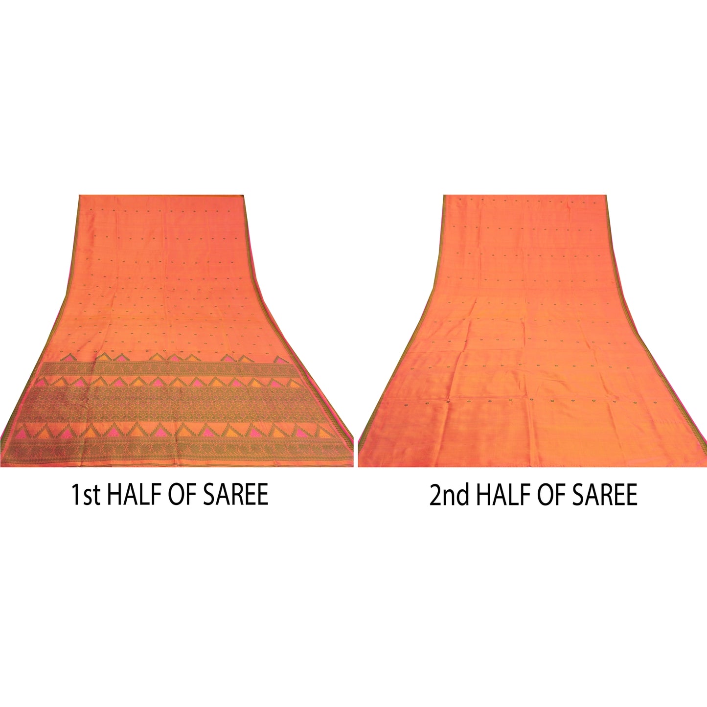 Санскритские винтажные персиковые сари 100% чистый шелк тканый премиальный сари ремесло устойчивая ткань