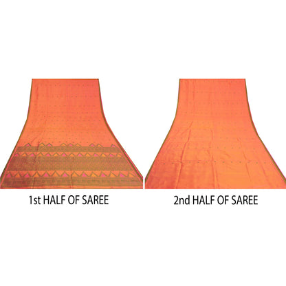 Санскритские винтажные персиковые сари 100% чистый шелк тканый премиальный сари ремесло устойчивая ткань