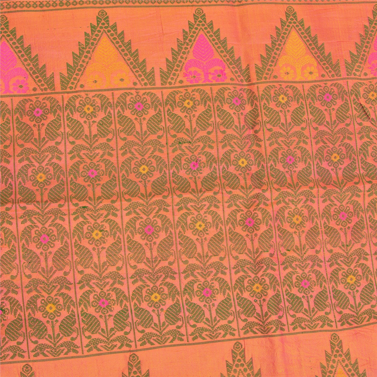 Санскритские винтажные персиковые сари 100% чистый шелк тканый премиальный сари ремесло устойчивая ткань