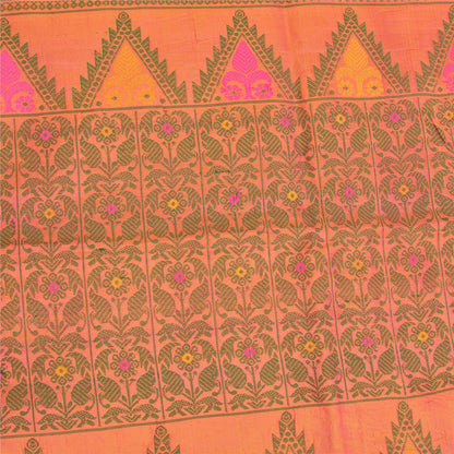 Санскритские винтажные персиковые сари 100% чистый шелк тканый премиальный сари ремесло устойчивая ткань