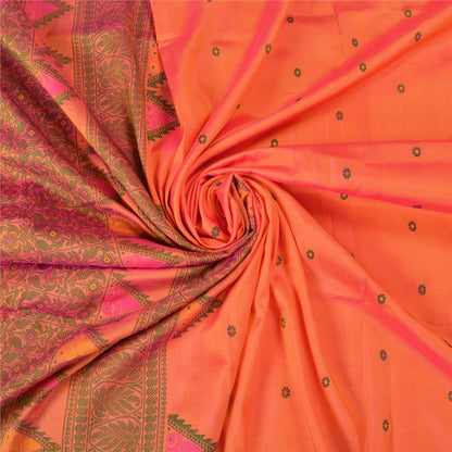 Санскритские винтажные персиковые сари 100% чистый шелк тканый премиальный сари ремесло устойчивая ткань