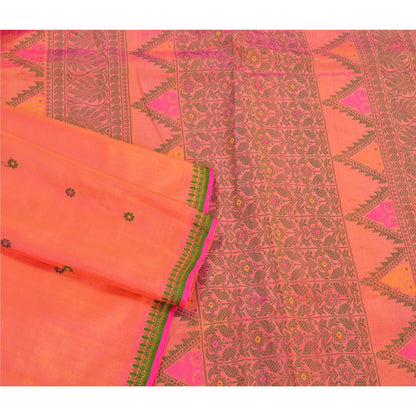 Санскритские винтажные персиковые сари 100% чистый шелк тканый премиальный сари ремесло устойчивая ткань