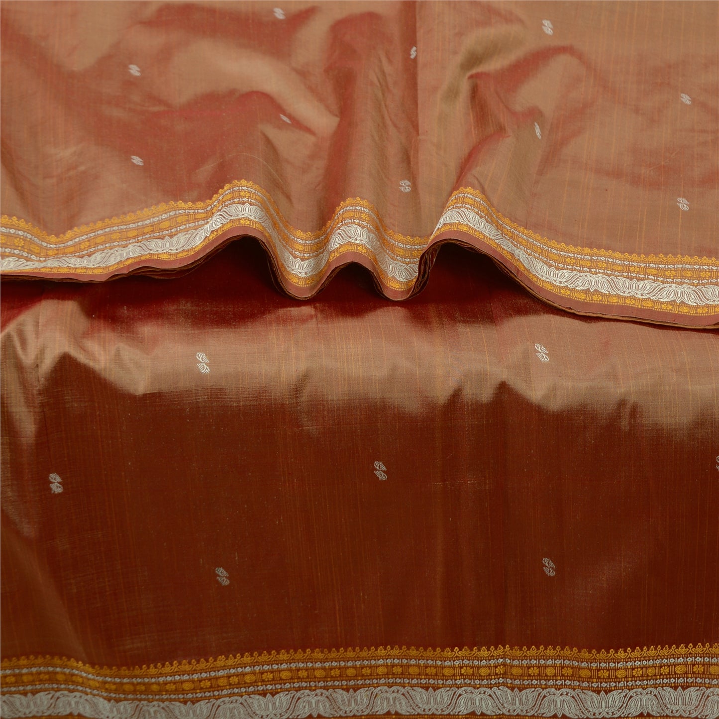 Санскритские винтажные коричневые сари 100% чистый шелк тканый премиальный сари ремесло устойчивая ткань