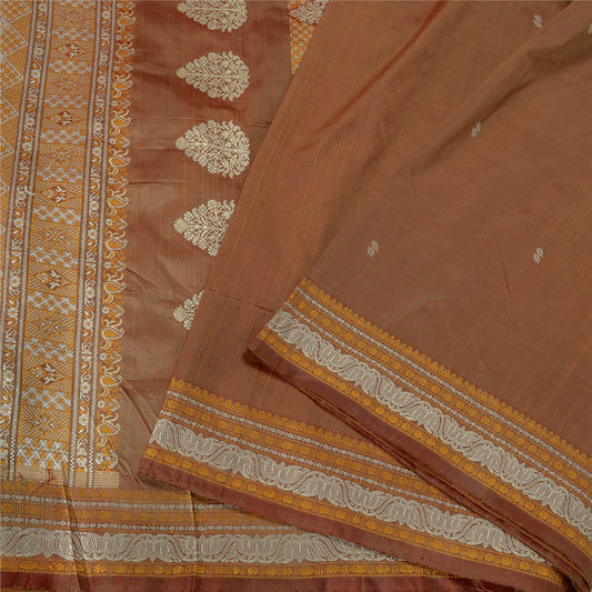 Sanskriti Vintage Brown Sarees 100% Pure Silk Woven Premium Sari Craft Sustainable Fabric