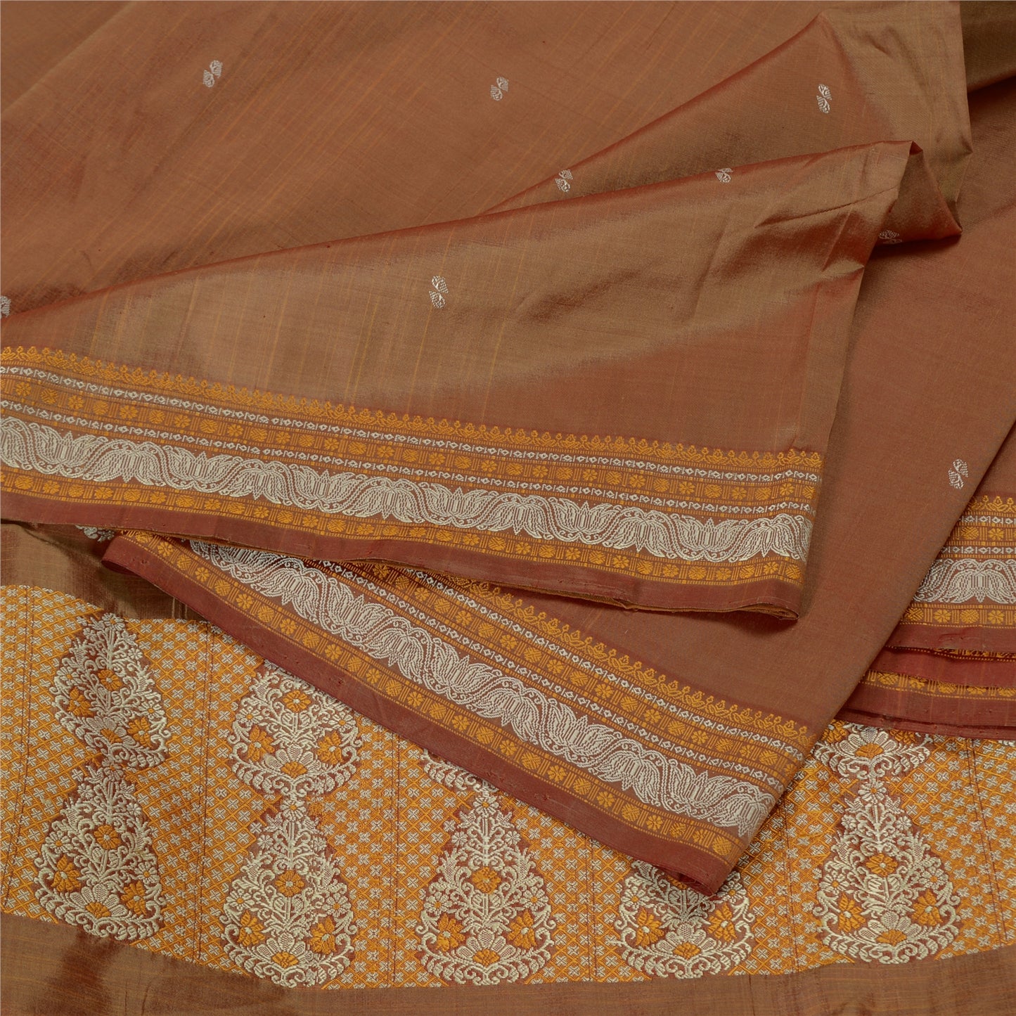 Санскритские винтажные коричневые сари 100% чистый шелк тканый премиальный сари ремесло устойчивая ткань