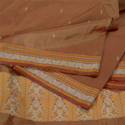 Санскритские винтажные коричневые сари 100% чистый шелк тканый премиальный сари ремесло устойчивая ткань