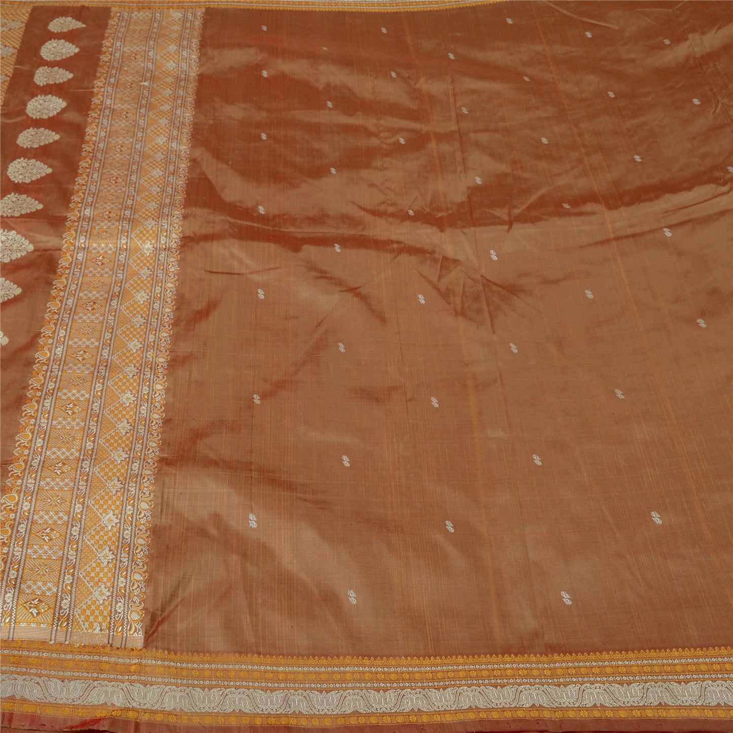 Санскритские винтажные коричневые сари 100% чистый шелк тканый премиальный сари ремесло устойчивая ткань