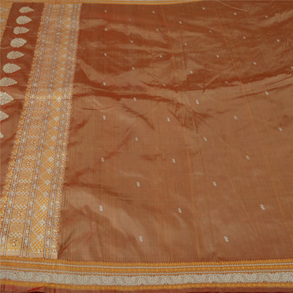 Санскритские винтажные коричневые сари 100% чистый шелк тканый премиальный сари ремесло устойчивая ткань