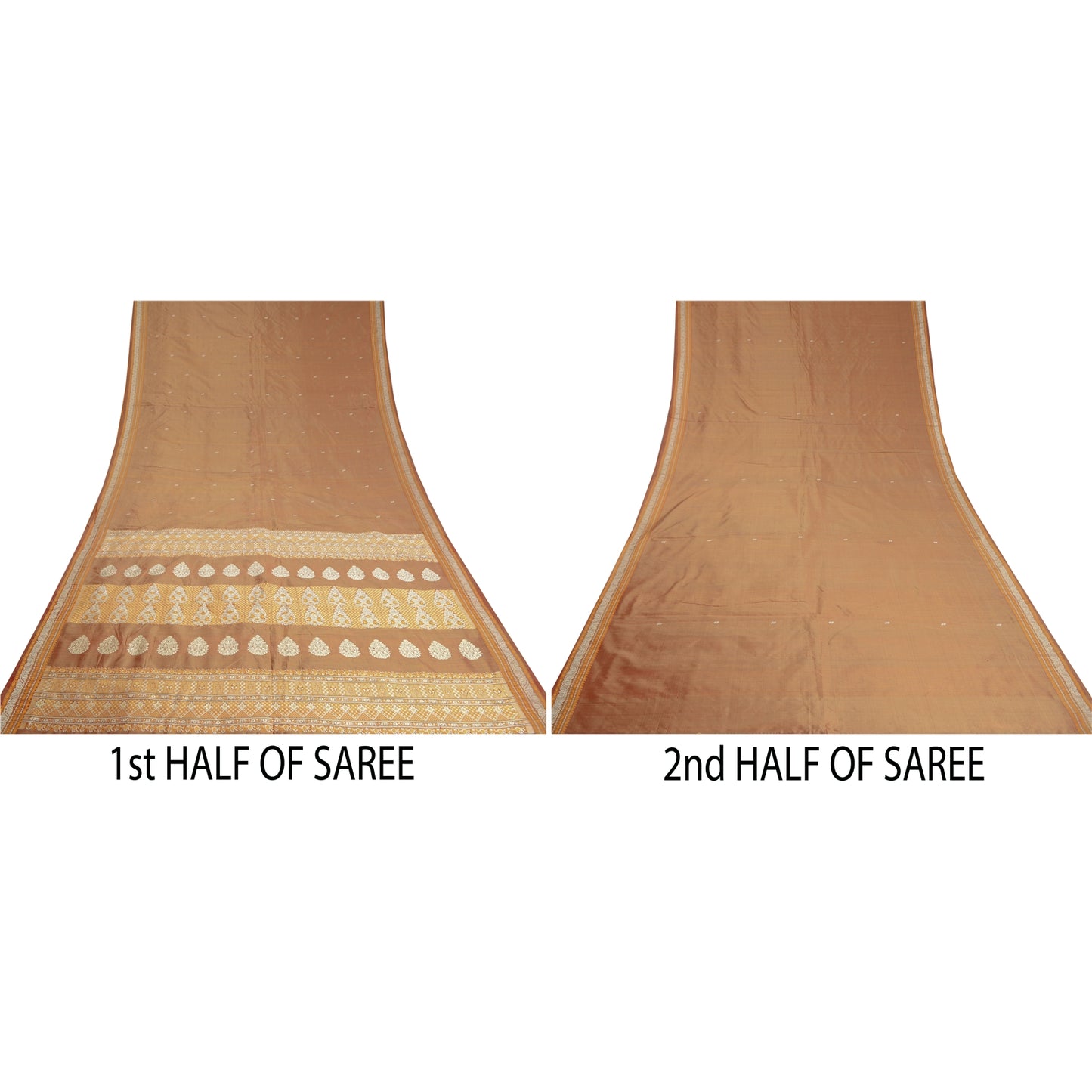 Санскритские винтажные коричневые сари 100% чистый шелк тканый премиальный сари ремесло устойчивая ткань