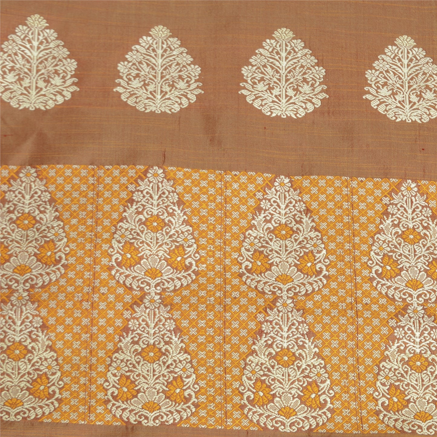 Санскритские винтажные коричневые сари 100% чистый шелк тканый премиальный сари ремесло устойчивая ткань