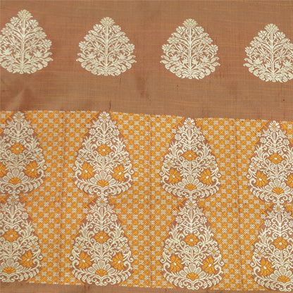 Санскритские винтажные коричневые сари 100% чистый шелк тканый премиальный сари ремесло устойчивая ткань