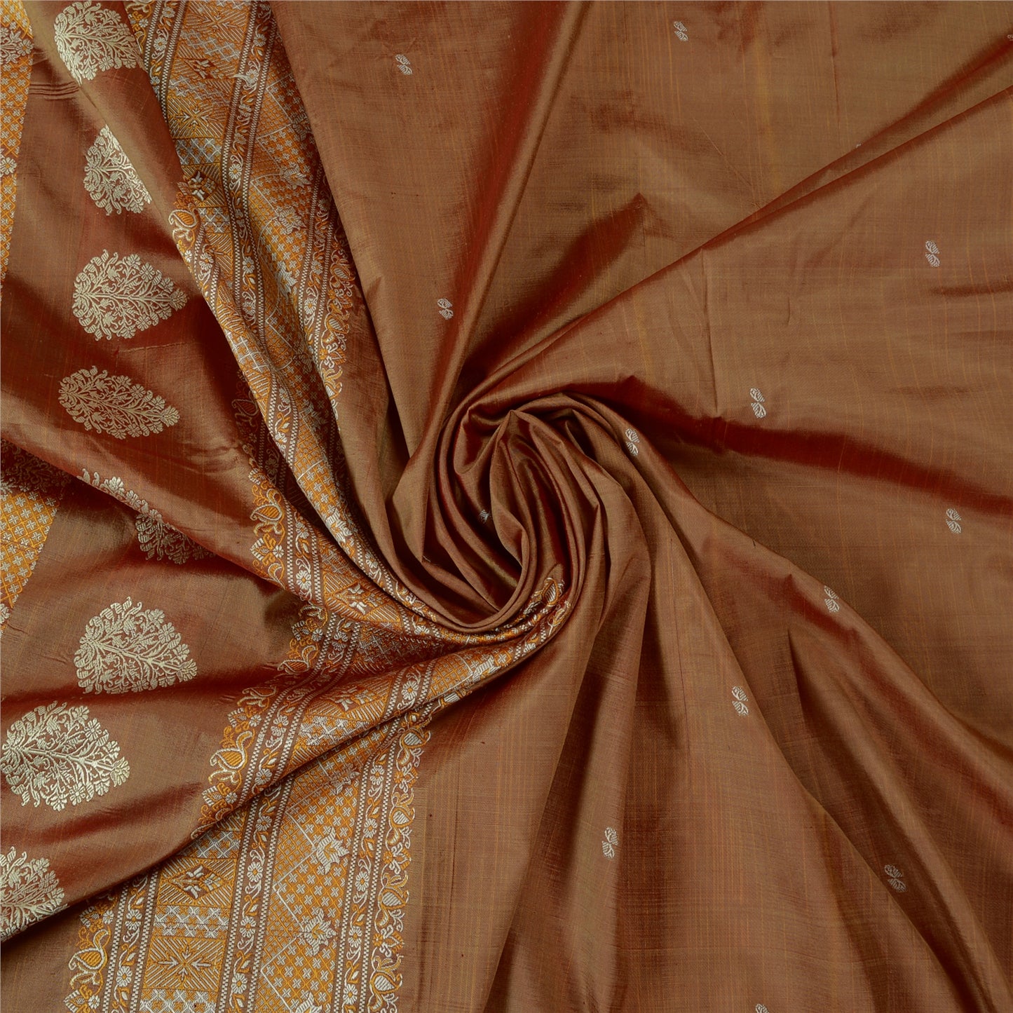 Санскритские винтажные коричневые сари 100% чистый шелк тканый премиальный сари ремесло устойчивая ткань