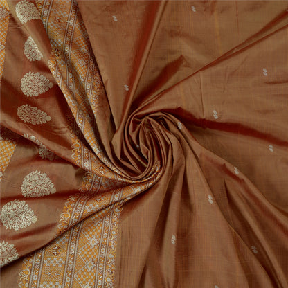 Санскритские винтажные коричневые сари 100% чистый шелк тканый премиальный сари ремесло устойчивая ткань