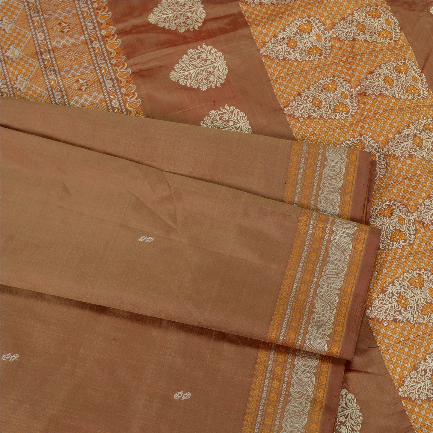 Санскритские винтажные коричневые сари 100% чистый шелк тканый премиальный сари ремесло устойчивая ткань