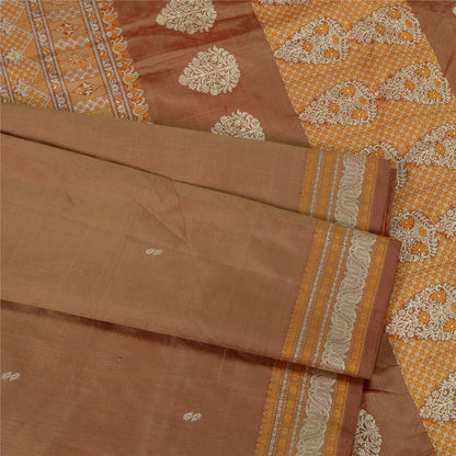 Санскритские винтажные коричневые сари 100% чистый шелк тканый премиальный сари ремесло устойчивая ткань