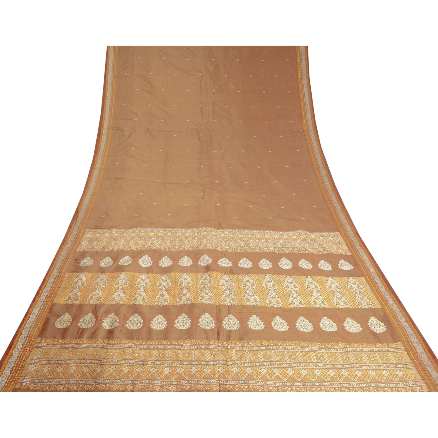 Санскритские винтажные коричневые сари 100% чистый шелк тканый премиальный сари ремесло устойчивая ткань