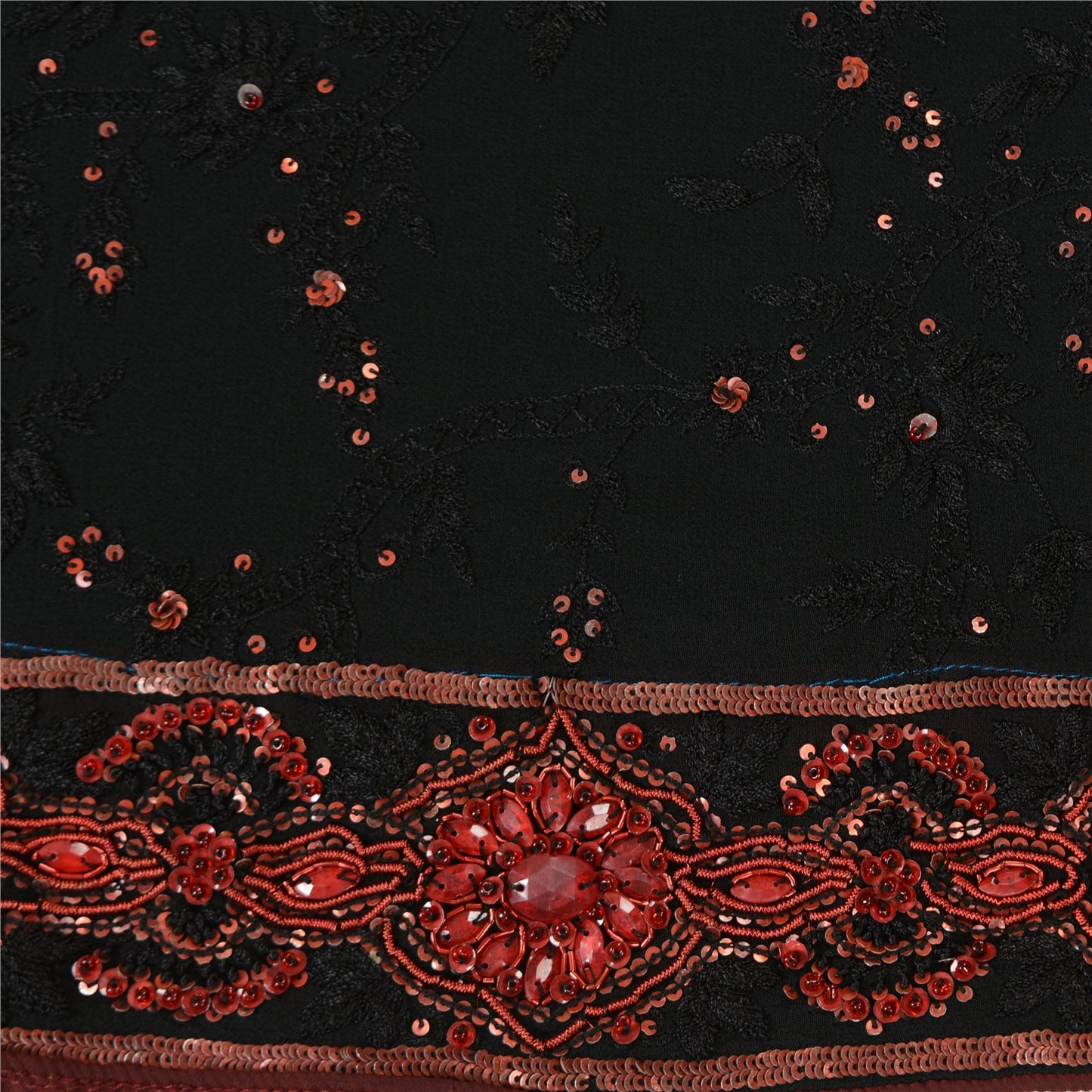 Sanskriti Vintage Bollywood Sarees Pure Georgette Black Hand Beaded Sari Sustainable Fabric