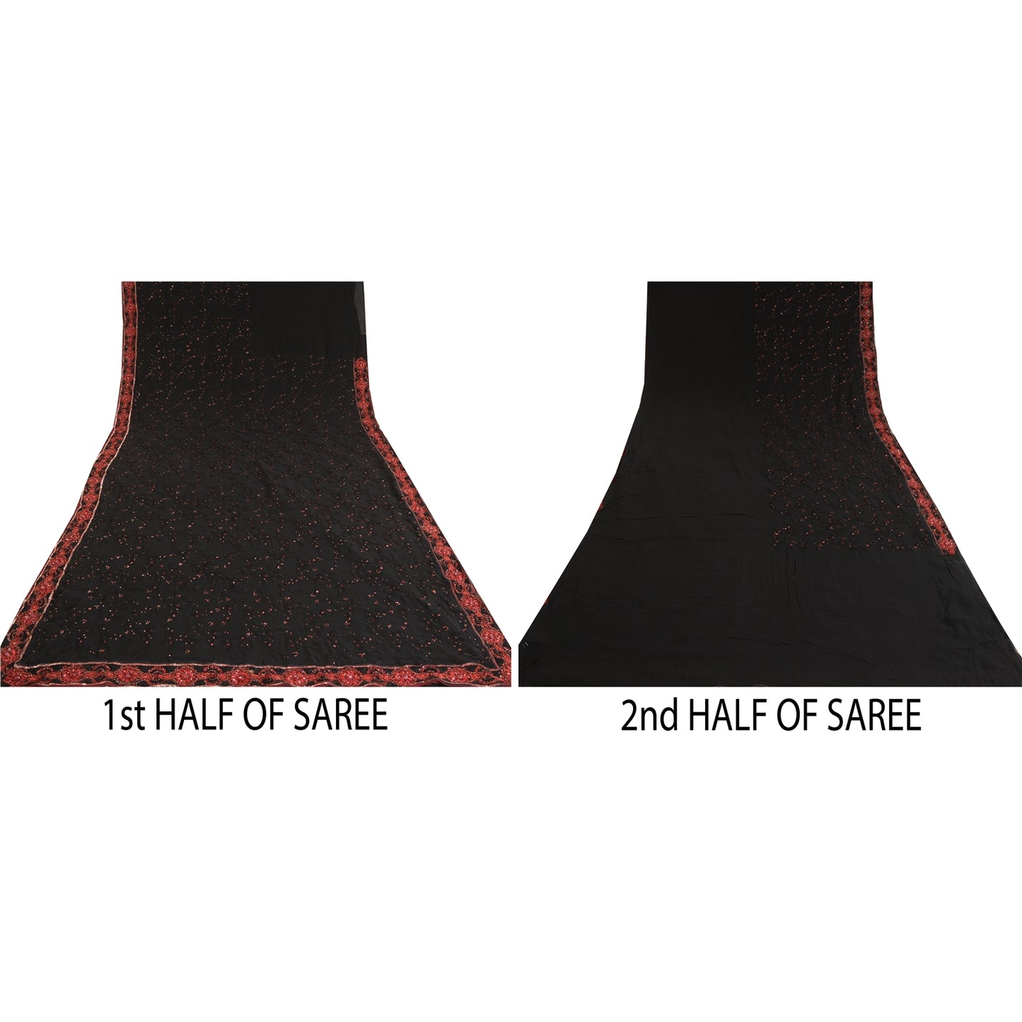 Sanskriti Vintage Bollywood Sarees Pure Georgette Black Hand Beaded Sari Sustainable Fabric