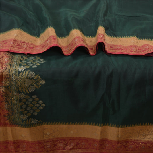 Sanskriti Vintage Deep Green Sarees Pure Silk Woven Premium Sari Craft Sustainable Fabric