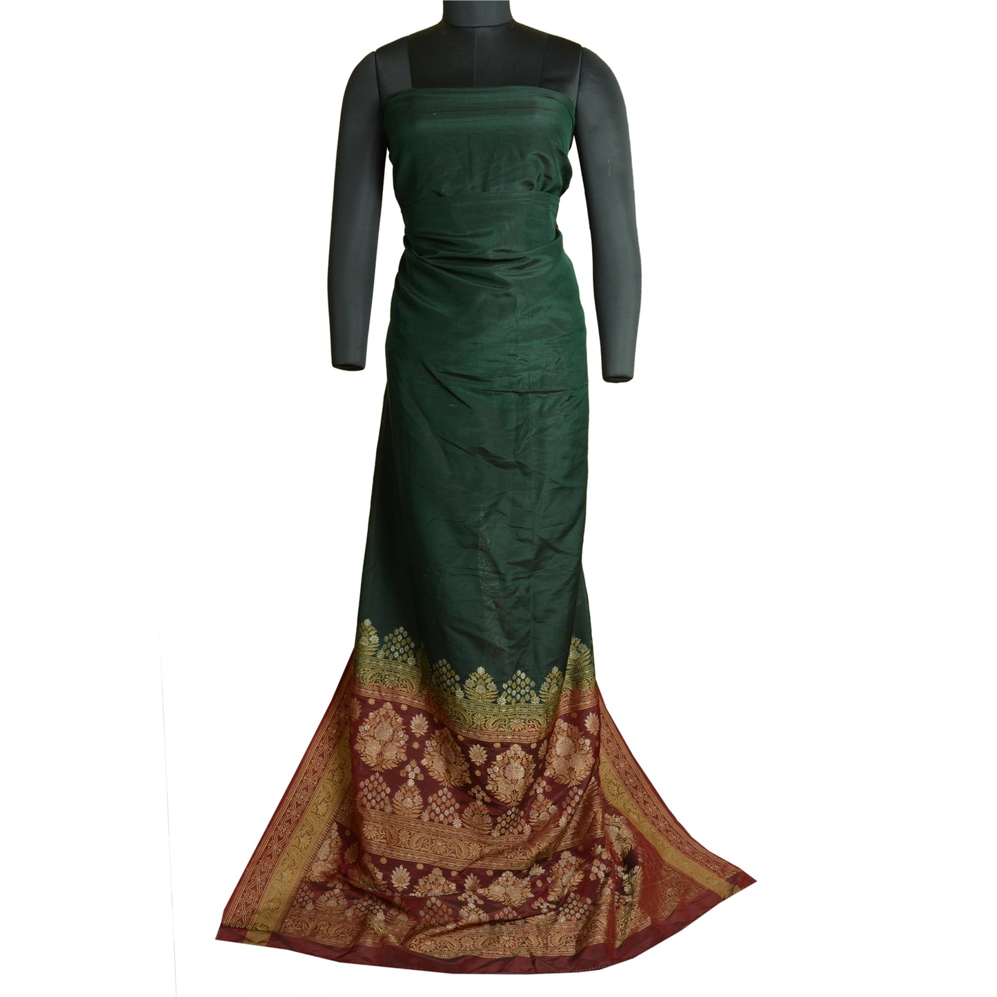 Sanskriti Vintage Dybgrønne Sarier Ren Silke Vævet Premium Sari Håndværk Bæredygtigt Stoff