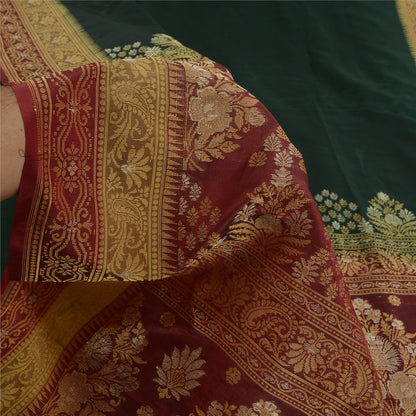 Sanskriti Vintage Dybgrønne Sarier Ren Silke Vævet Premium Sari Håndværk Bæredygtigt Stoff