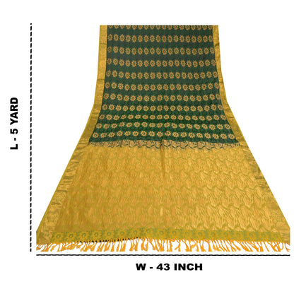 Sanskriti Vintage Green Sarees Pure Silk Woven Brocade/Banarasi Sari Sustainable Fabric