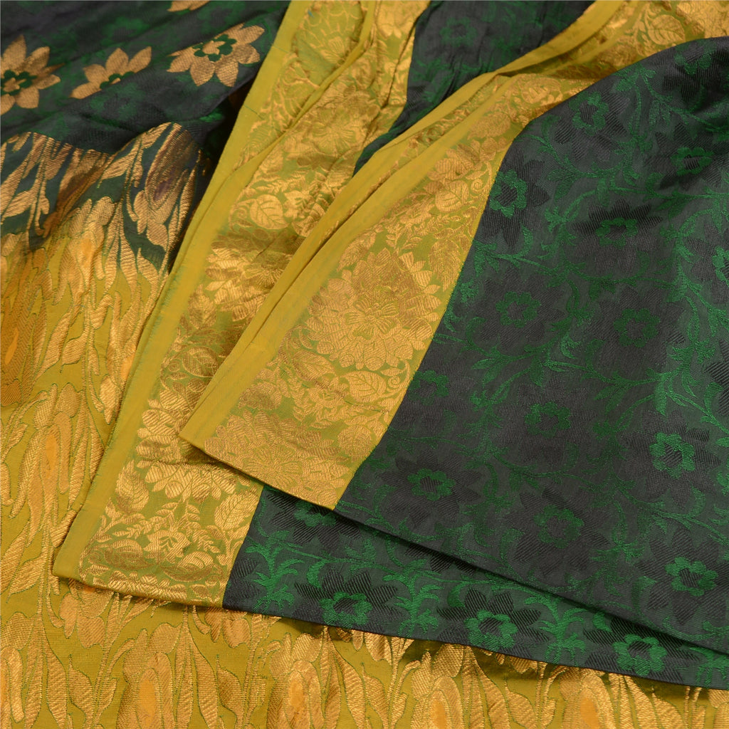 Sanskriti Vintage Green Sarees Pure Silk Woven Brocade/Banarasi Sari Sustainable Fabric