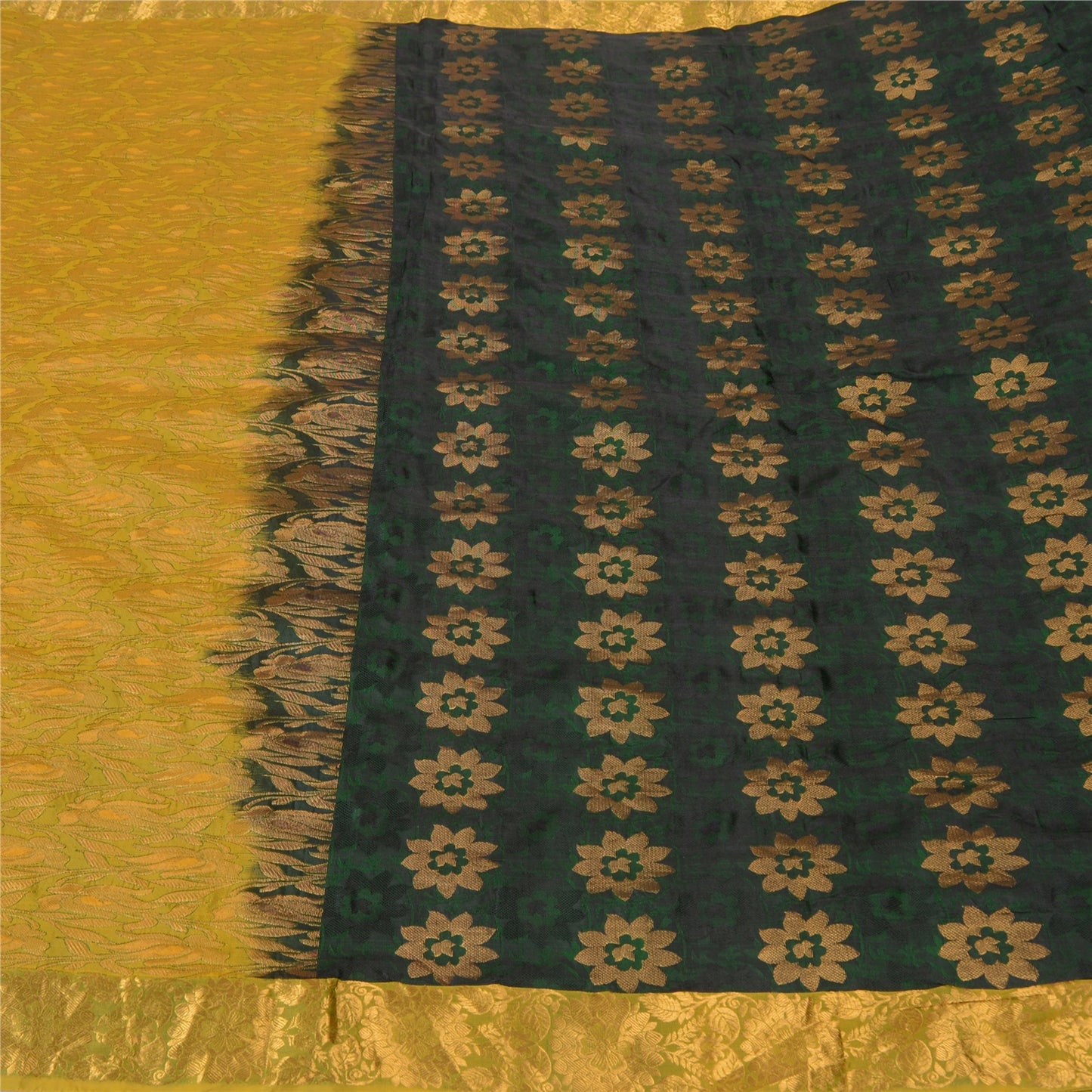 Sanskriti Vintage Green Sarees Pure Silk Woven Brocade/Banarasi Sari Sustainable Fabric