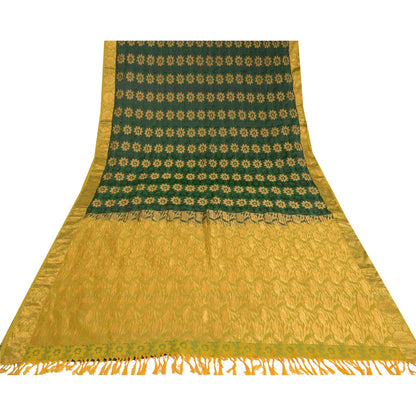 Sanskriti Vintage Green Sarees Pure Silk Woven Brocade/Banarasi Sari Sustainable Fabric