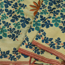 Load image into Gallery viewer, Sanskriti Vintage Ivory Sarees 100% Pure Silk Hand Beaded Kantha Sari Fabric
