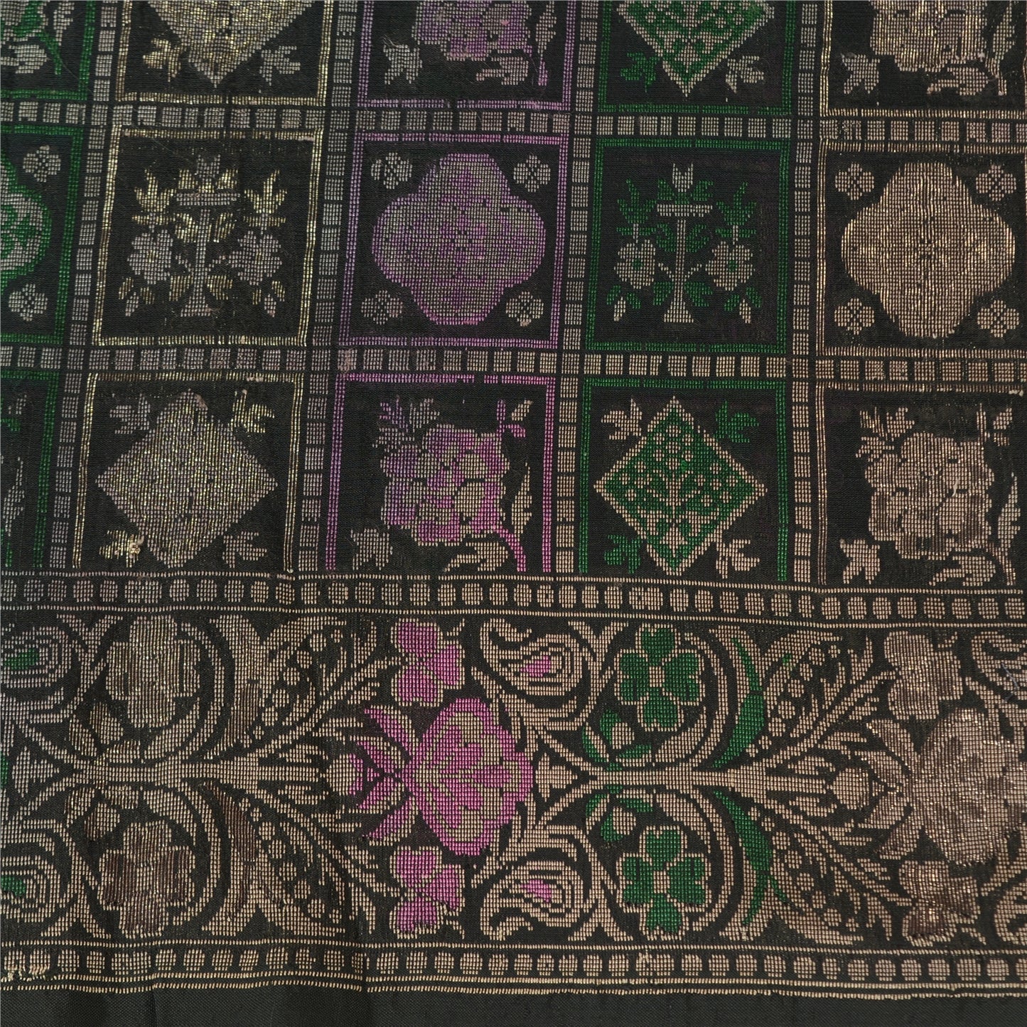 Sanskriti Vintage Greyish Black Sarees Pure Silk Woven Banarasi Sari Sustainable Fabric