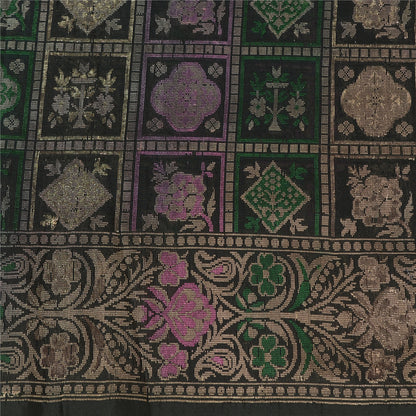 Sanskriti Vintage Greyish Black Sarees Pure Silk Woven Banarasi Sari Sustainable Fabric