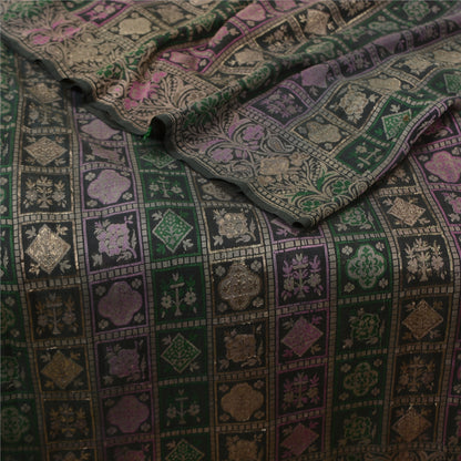 Sanskriti Vintage Greyish Black Sarees Pure Silk Woven Banarasi Sari Sustainable Fabric