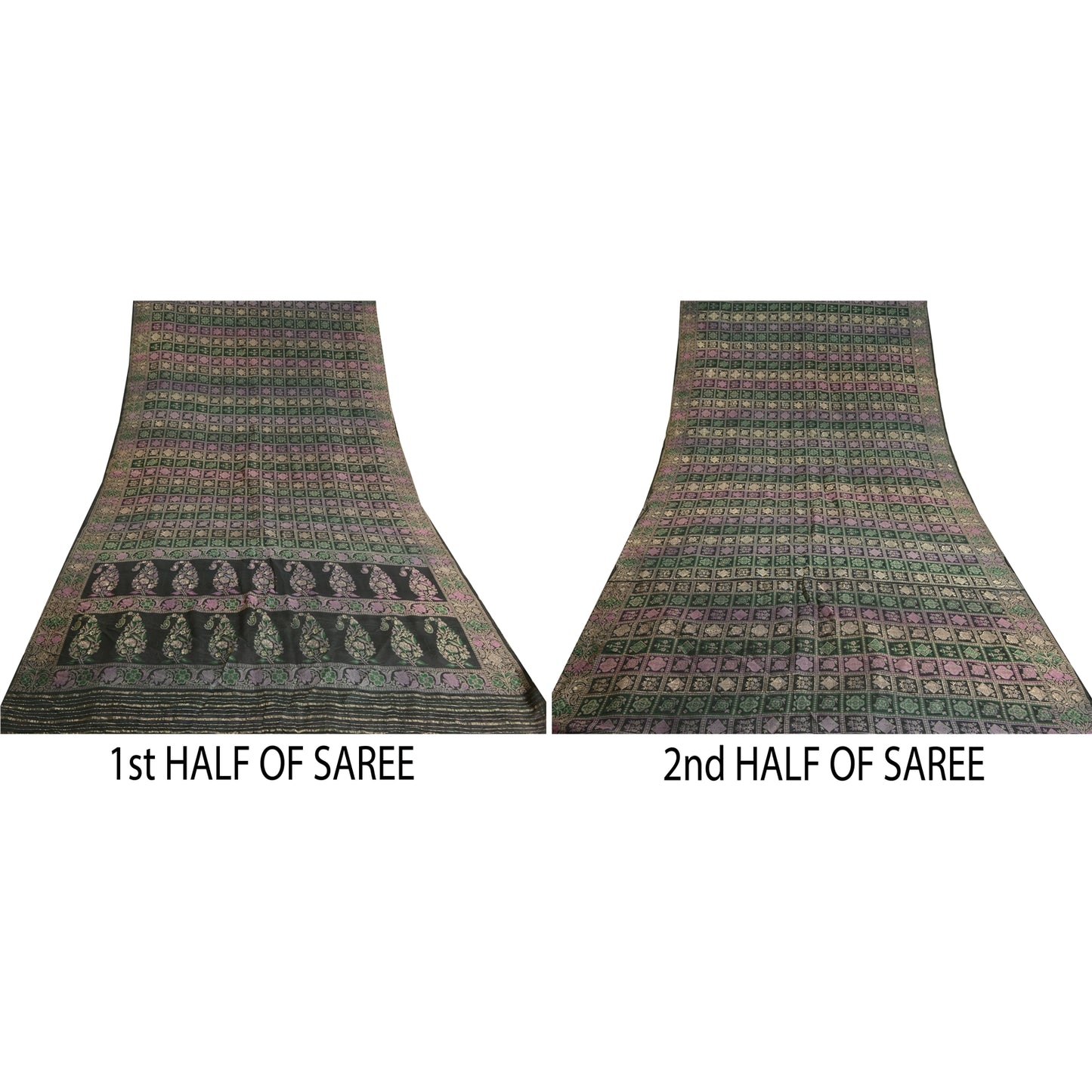 Sanskriti Vintage Greyish Black Sarees Pure Silk Woven Banarasi Sari Sustainable Fabric