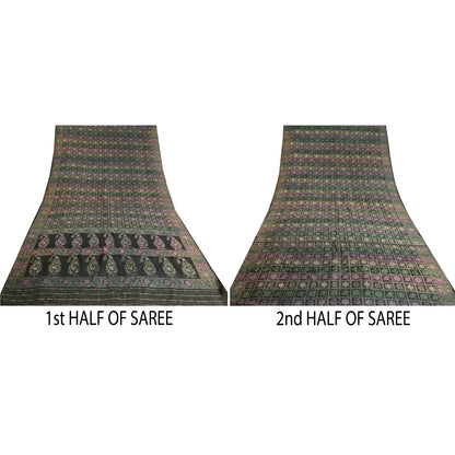 Sanskriti Vintage Greyish Black Sarees Pure Silk Woven Banarasi Sari Sustainable Fabric