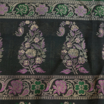 Sanskriti Vintage Greyish Black Sarees Pure Silk Woven Banarasi Sari Sustainable Fabric