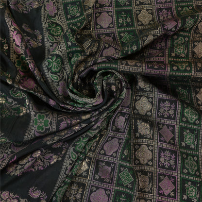 Sanskriti Vintage Greyish Black Sarees Pure Silk Woven Banarasi Sari Sustainable Fabric