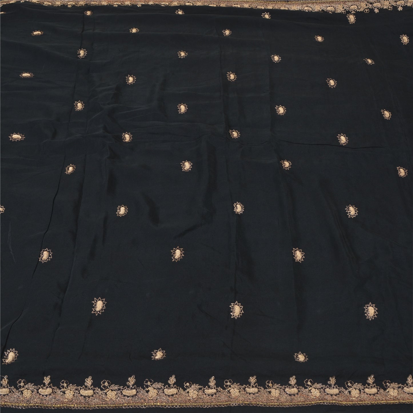 Санскритские винтажные черные сари из чистого крепированного шелка, расшитые вручную бисером, премиальная ткань для сари из экологически чистой ткани