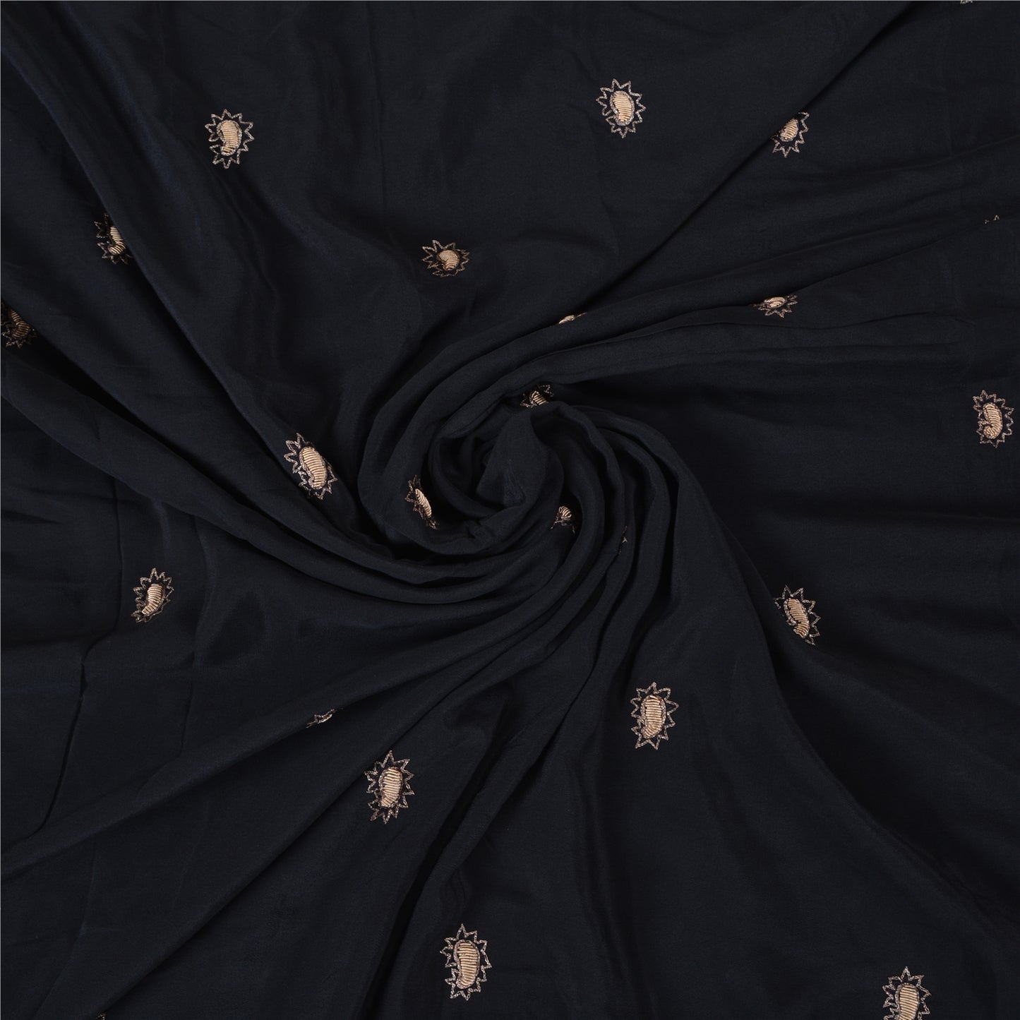 Санскритские винтажные черные сари из чистого крепированного шелка, расшитые вручную бисером, премиальная ткань для сари из экологически чистой ткани