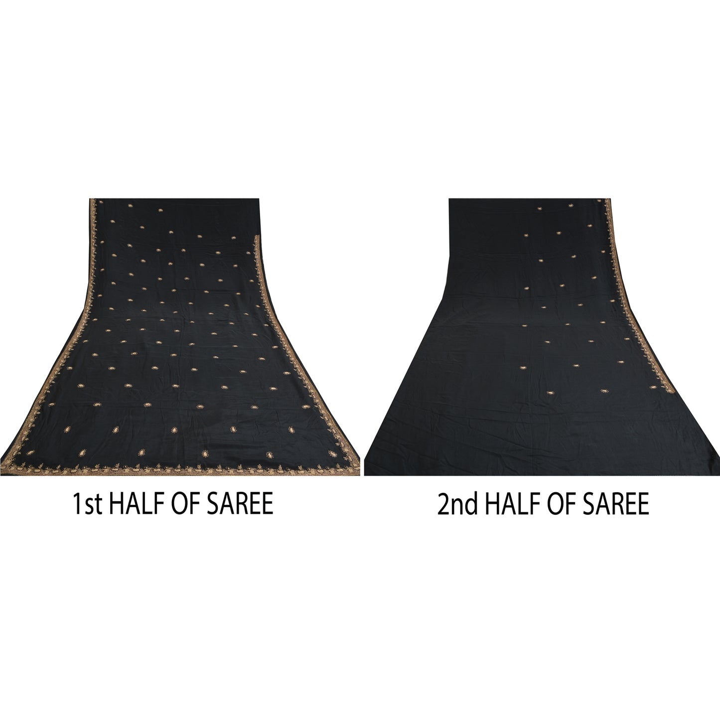 Санскритские винтажные черные сари из чистого крепированного шелка, расшитые вручную бисером, премиальная ткань для сари из экологически чистой ткани