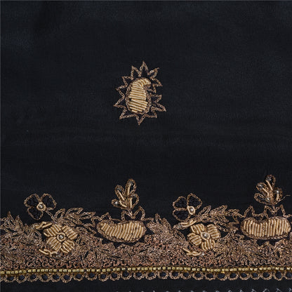 Санскритские винтажные черные сари из чистого крепированного шелка, расшитые вручную бисером, премиальная ткань для сари из экологически чистой ткани
