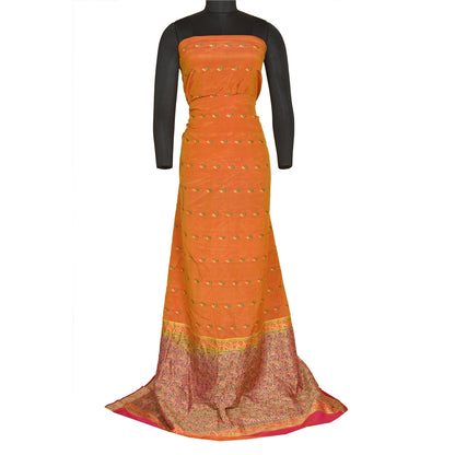 Sanskriti Vintage Saffron/Pink Sarees Pure Silk Woven Premium Sari 5 Yard Sustainable Fabric