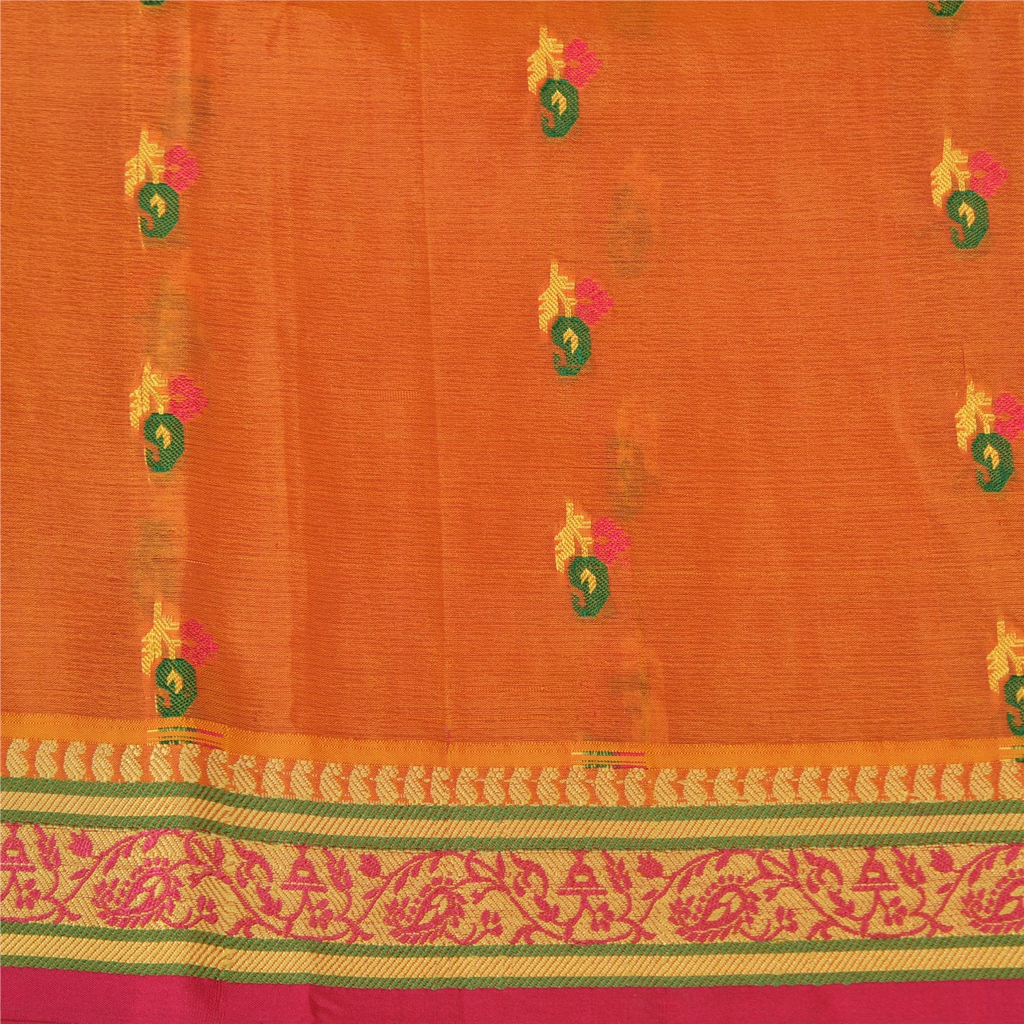 Sanskriti Vintage Saffron/Pink Sarees Pure Silk Woven Premium Sari 5 Yard Sustainable Fabric